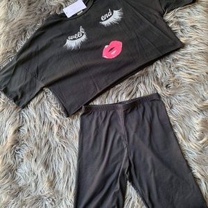 Tee crop top and biker shorts